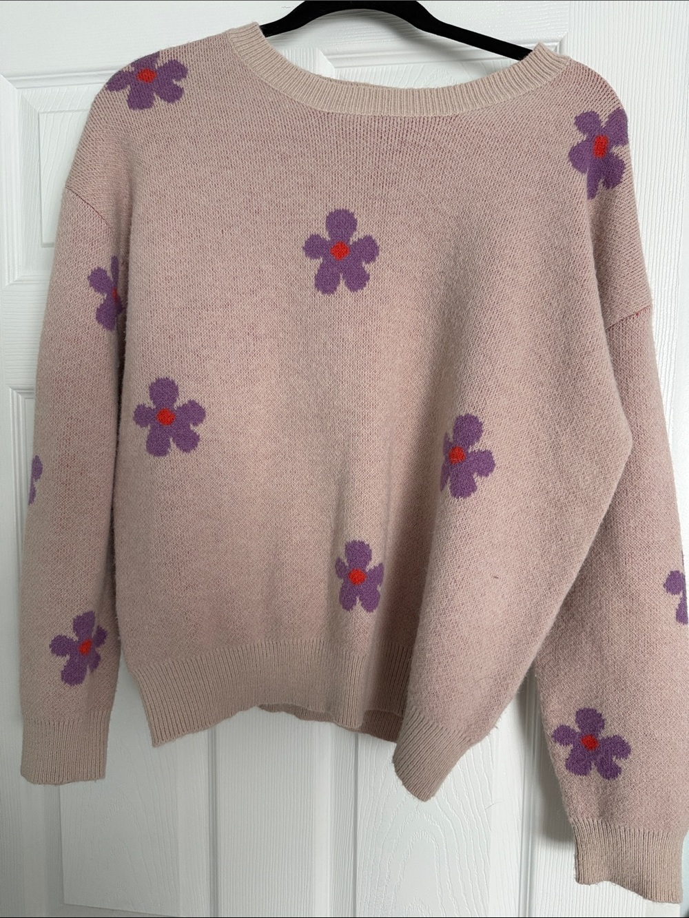 HYFVE Pink Floral Scoopneck Sweater with Purple Flowers